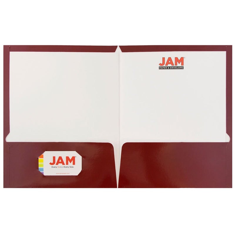 JAM Paper مجلدات مدرسية لامعة ذات جيبين من JAM PAPER - حجم رسالة - أحمر مارون لامع - عبوة 25/حزمة - Image 2